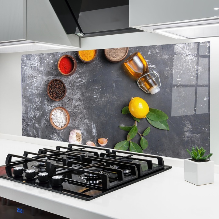 Panou Sticla Bucatarie, 60x120 cm, Protectie aragaz, Antistropi, Termorezistent, Alimente, Condimente, Seasonings With Oil