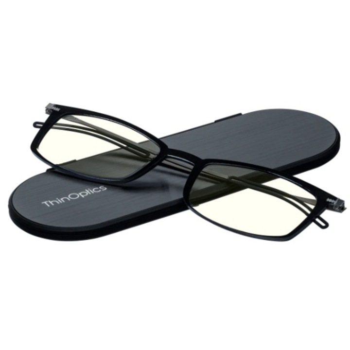 Компактни компютърни очила с рамки ThinOptics, С кутийка, Диоптър +2.5, Черен