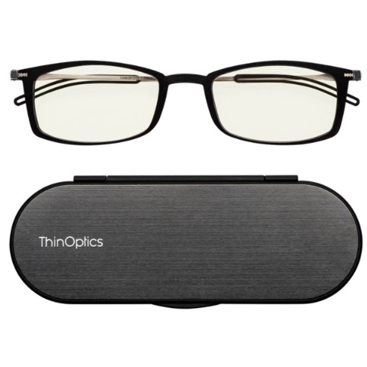 Компактни компютърни очила с рамки ThinOptics, С кутийка, Диоптър +1.0, Черен