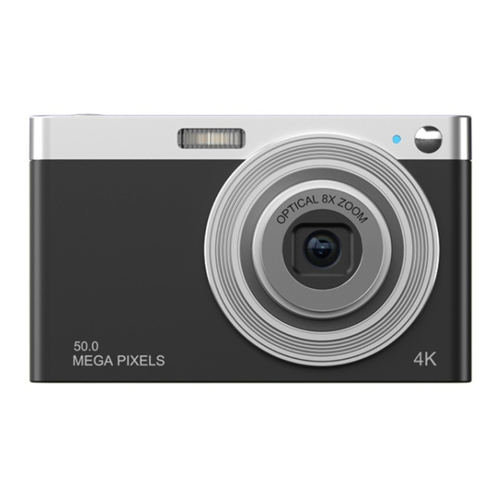 Camera foto digitala pentru copii, 2.88 inch ecran, rezolutie 4K, zoom optic 8X, cititor card 32GB, obiectiv telescopic, negru