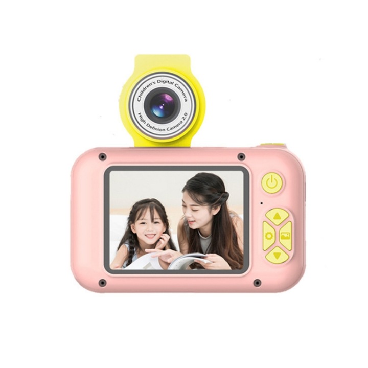Camera foto digitala pentru copii, Ecran de 2.4 inch, Rezolutie de 36MP, Zoom 16X, Video Full HD 2.7K, Roz