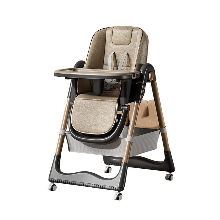 Scaun de Masa pentru Bebelusi si Copii, Flippy, 2 Tavite si Husa Detasabile, Multifunctional, Stabil, Centura de Siguranta, Inaltime Ajustabila, Spatar Reglabil Moale, Cos de Depozitare, 100x50x80cm, de la 6 Luni, Crem