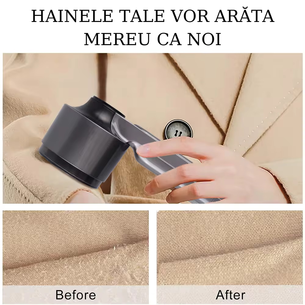 Aparat de Curatat Scame RARINCARE, 6 Lame, Rola Adeziva incorporata, Putere 3 W, Afisaj LED, Gri