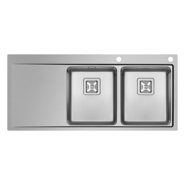 Chiuveta inox Pyramis OLYNTHOS, 1160x520mm, adancime 200mm, cuve dreapta, valva automata patrata, finisaj mat