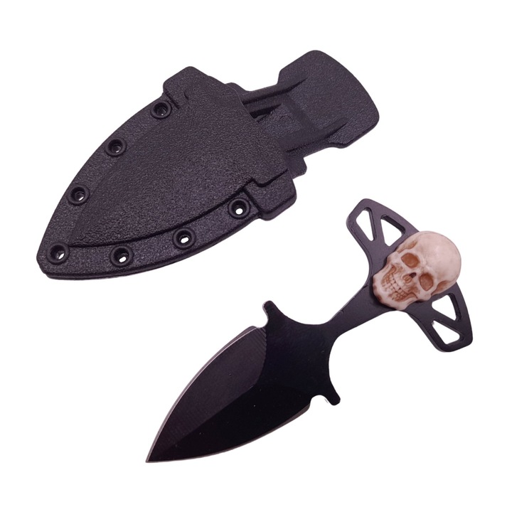 Cutit tactic de vanatoare Depox, Dead Silence, 8 cm, negru, teaca cu prindere curea