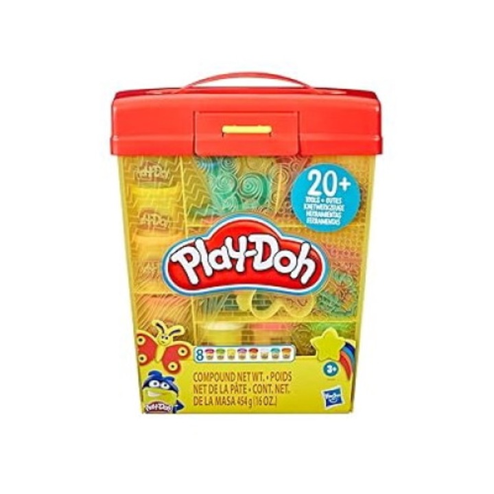 Set Plastilina Play-Doh cu 8 culori si peste 20 de unelte de framantat, cutie de depozitare, +3 ani