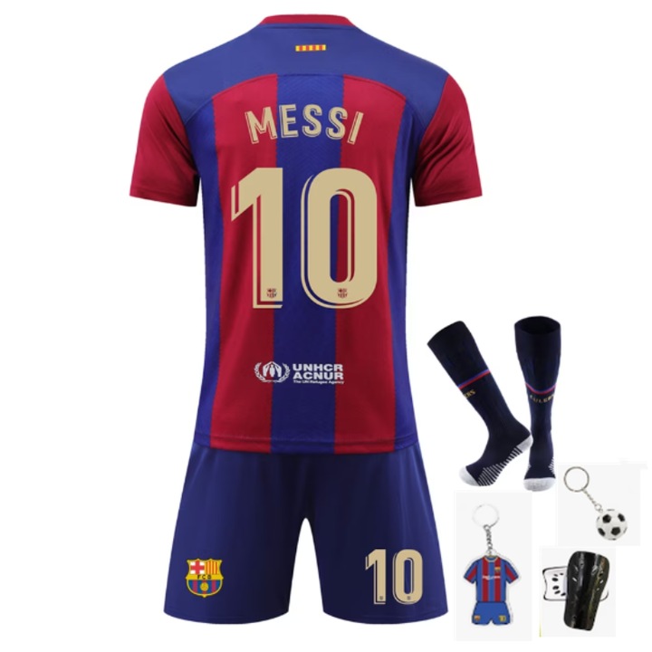 Echipament sportiv copii, ANUTETOUNI®, Barcelona Messi Fotbal Jersey Kit#10, Poliester, Rosu