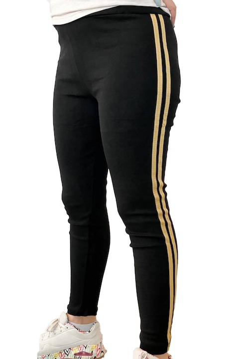 Női harisnya, pamut/lycra, fekete sárga csíkokkal, rugalmas derékkal, lezser fazon