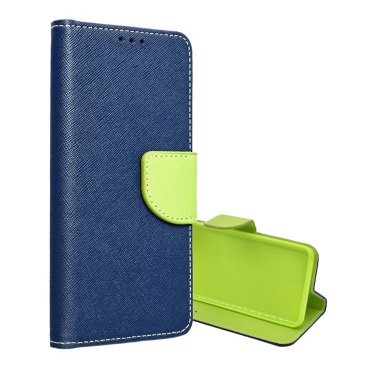 Gigapack mobiltelefon tok álló, bőr hatású, flip, oldalra nyíló, asztali tartó, kártyazseb, textil hatás, kék/zöld, kompatibilis: Xiaomi 13T Pro / 13T