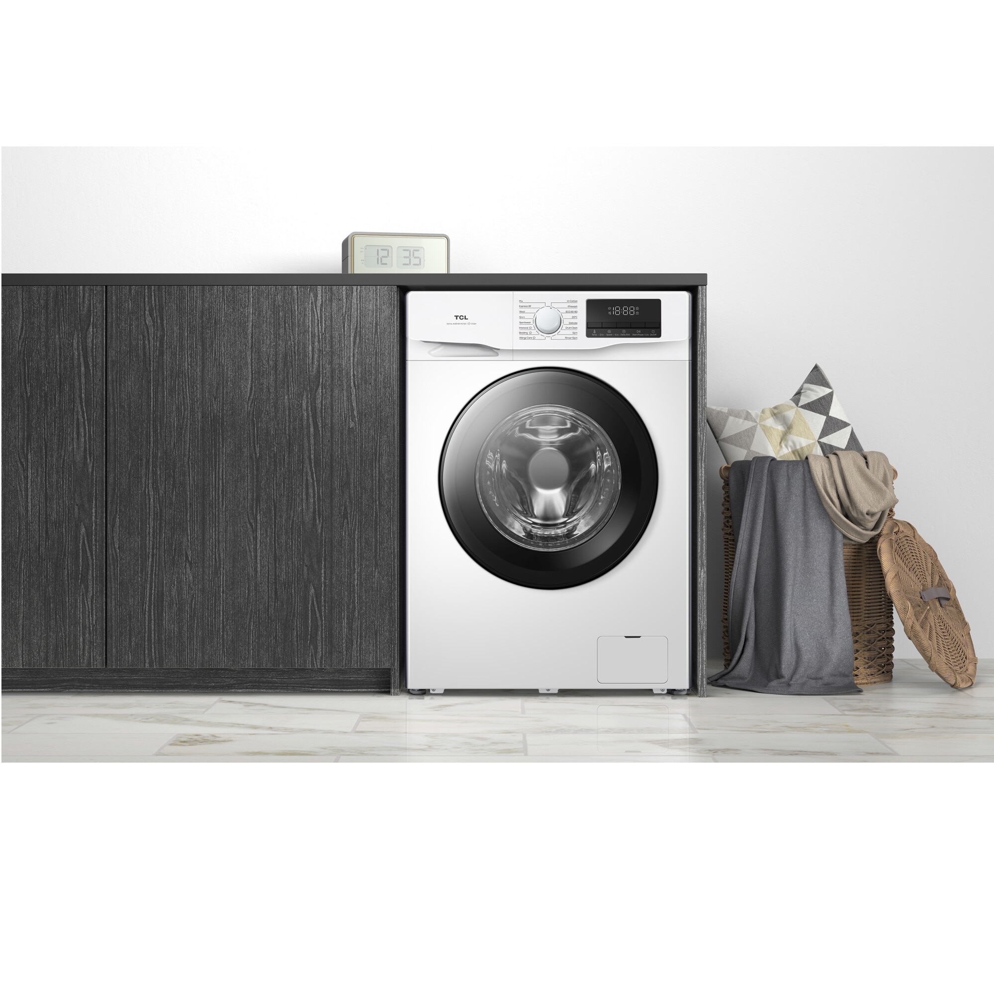 Masina de spalat rufe TCL FF0812WA0, 8 kg, 1200 RPM, Clasa A, BLDC Inverter Motor, Steam Wash, Drum Clean, 24 Hour Delay, Honeycomb Drum, Quick Wash 18 min, Add Garment, 16 Programe, Alb