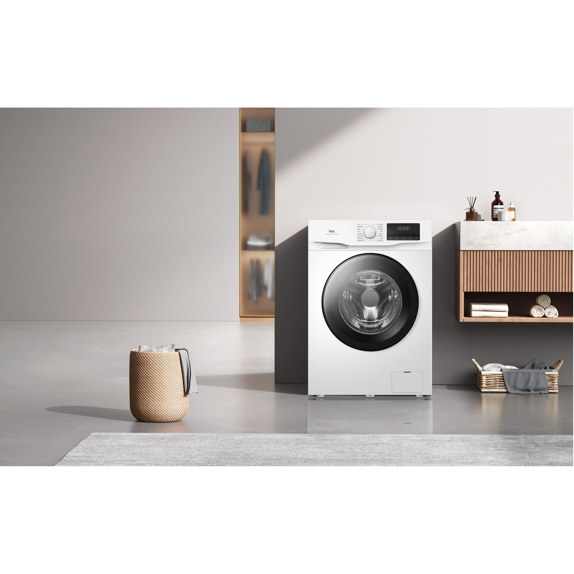 Masina de spalat rufe TCL FF0812WA0, 8 kg, 1200 RPM, Clasa A, BLDC Inverter Motor, Steam Wash, Drum Clean, 24 Hour Delay, Honeycomb Drum, Quick Wash 18 min, Add Garment, 16 Programe, Alb