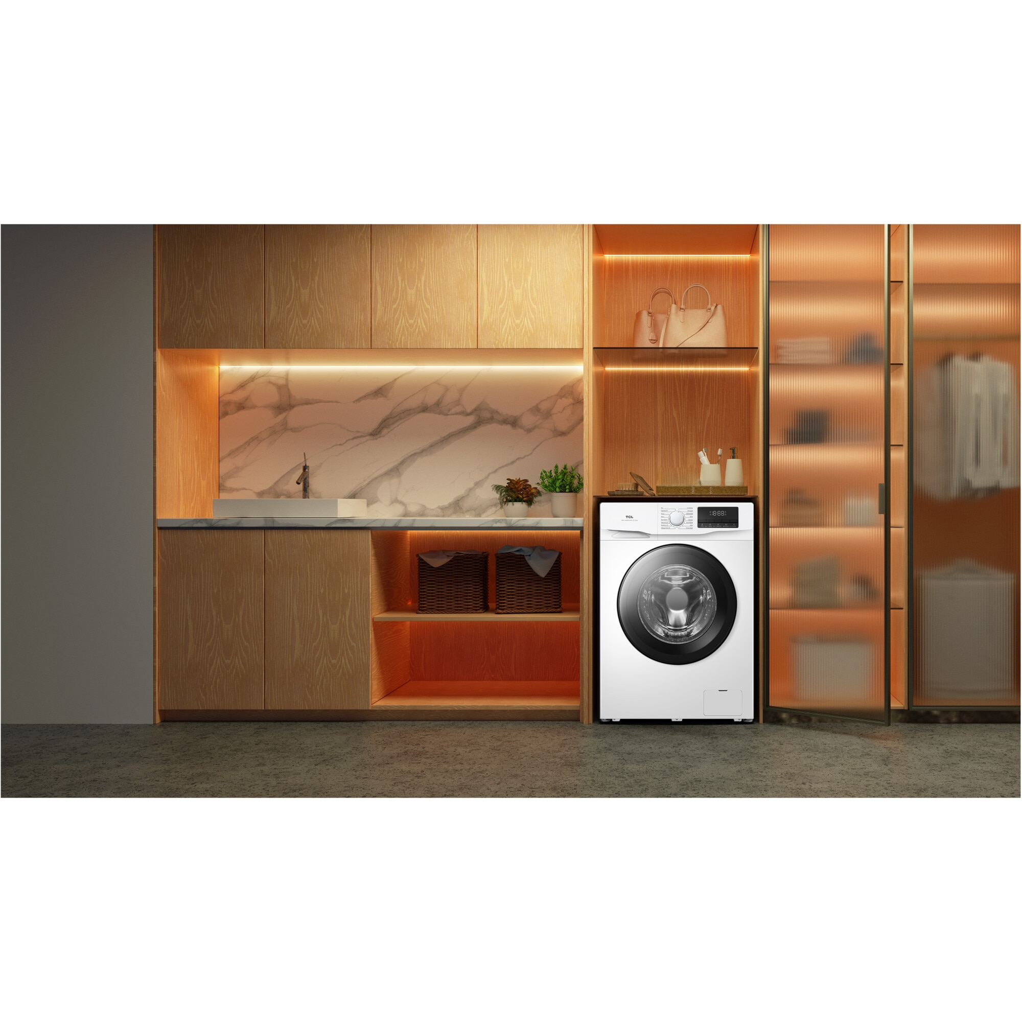 Masina de spalat rufe TCL FF0812WA0, 8 kg, 1200 RPM, Clasa A, BLDC Inverter Motor, Steam Wash, Drum Clean, 24 Hour Delay, Honeycomb Drum, Quick Wash 18 min, Add Garment, 16 Programe, Alb