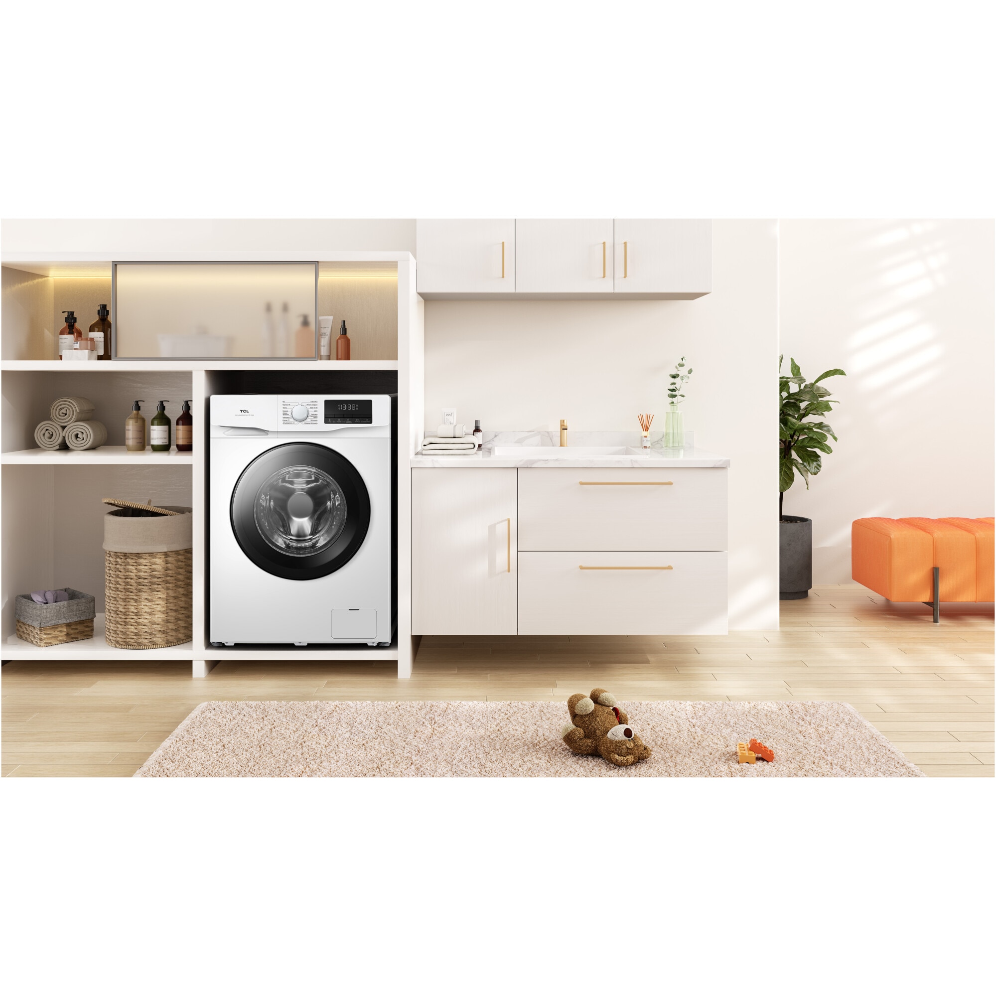Masina de spalat rufe TCL FF0812WA0, 8 kg, 1200 RPM, Clasa A, BLDC Inverter Motor, Steam Wash, Drum Clean, 24 Hour Delay, Honeycomb Drum, Quick Wash 18 min, Add Garment, 16 Programe, Alb