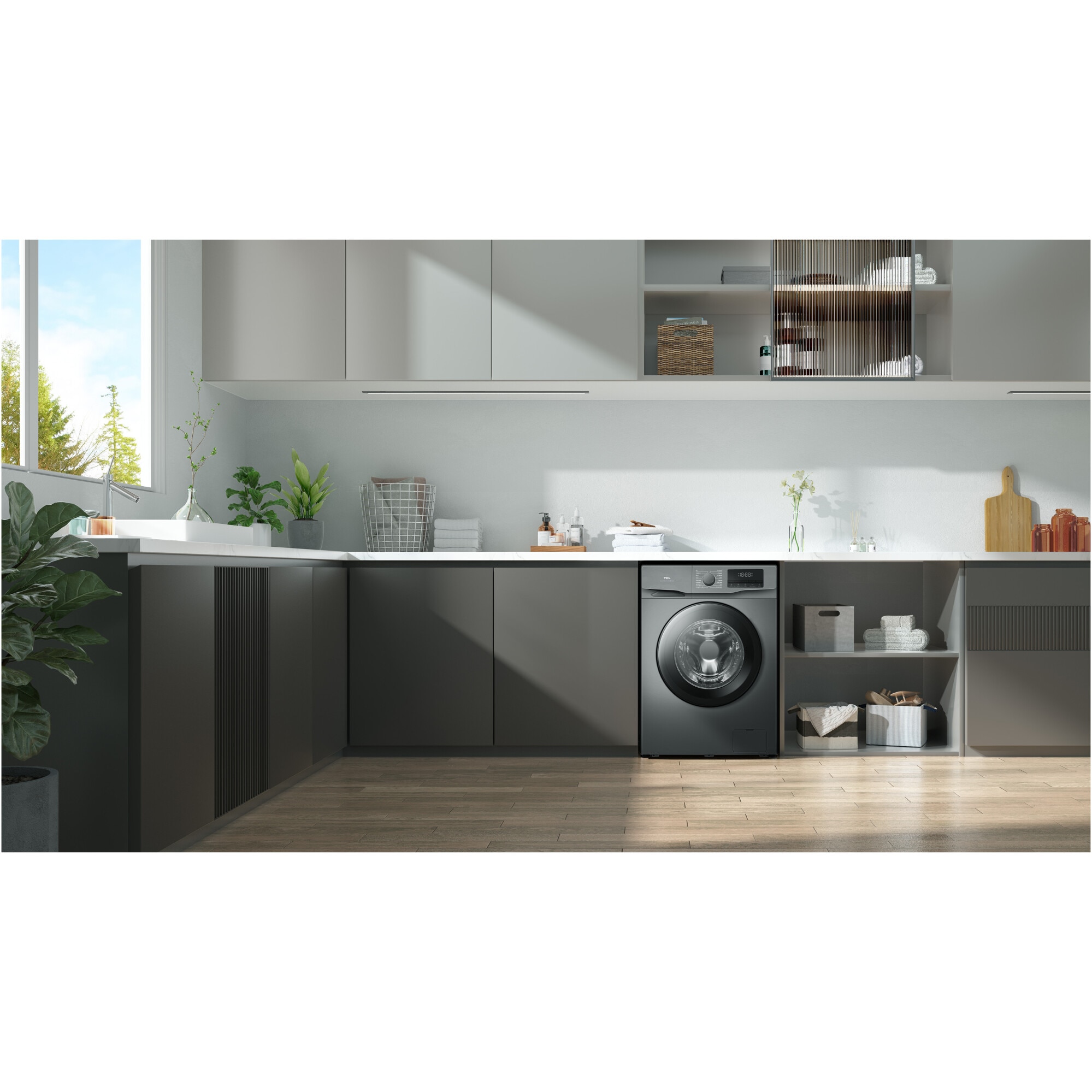 Masina de spalat rufe TCL FF0714SA1, 7 kg, 1400 RPM, Clasa A, BLDC Inverter Motor, Steam Wash, Drum Clean, 24 Hour Delay, Honeycomb Drum, Quick Wash 18 min, Add Garment, 16 Programe, Argintiu
