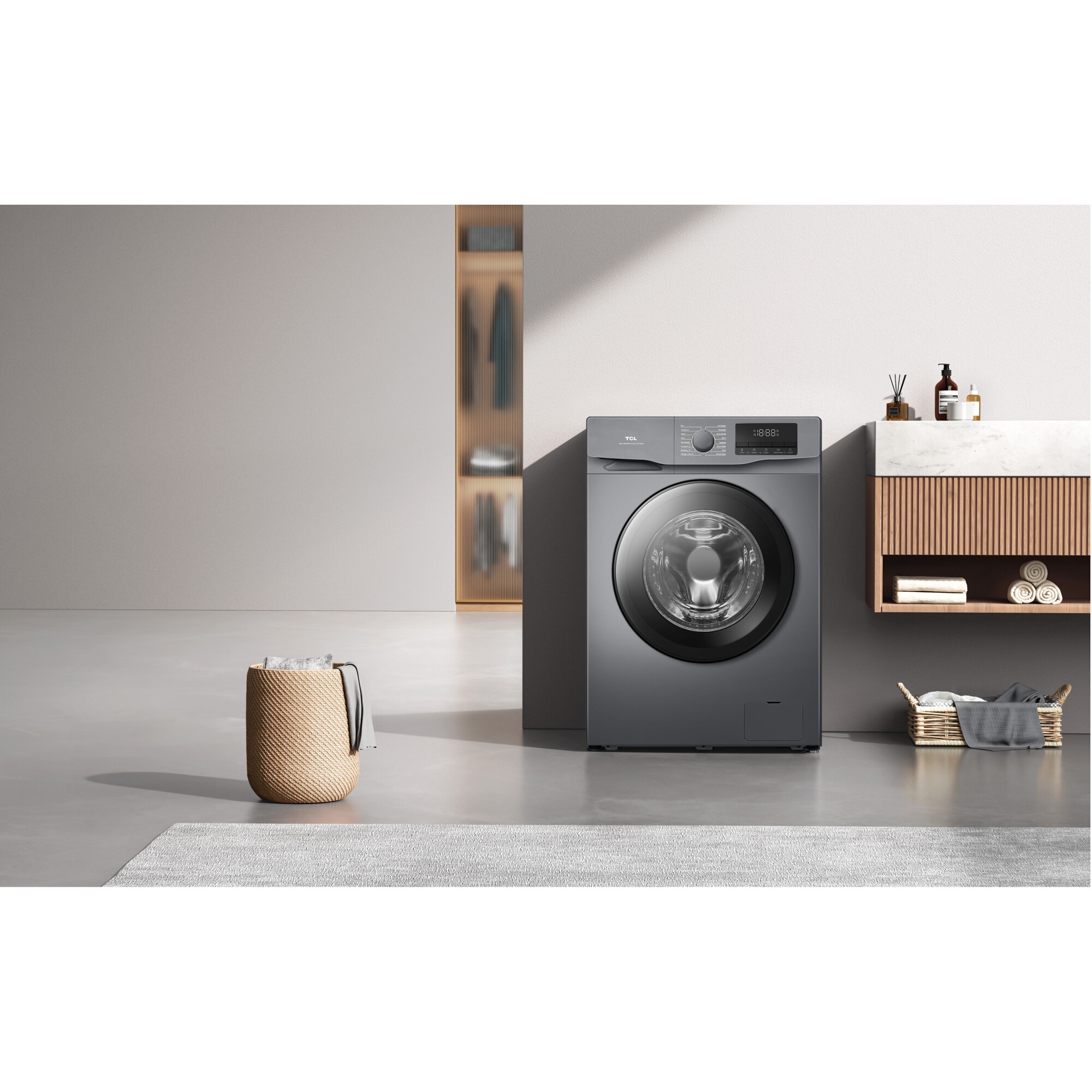 Masina de spalat rufe TCL FF0714SA1, 7 kg, 1400 RPM, Clasa A, BLDC Inverter Motor, Steam Wash, Drum Clean, 24 Hour Delay, Honeycomb Drum, Quick Wash 18 min, Add Garment, 16 Programe, Argintiu