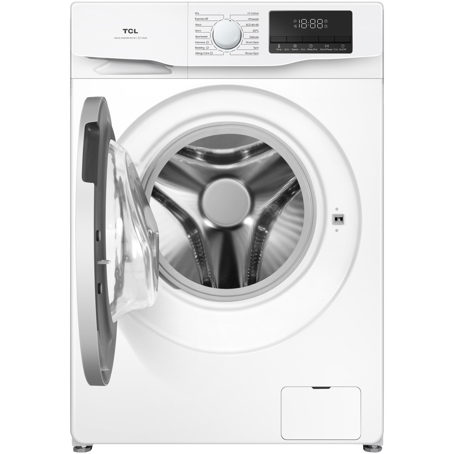 Masina de spalat rufe TCL FF0912WA0, 9 kg, 1200 RPM, Clasa A, Motor Inverter, Steam Wash, Drum Clean, Honeycomb Drum, Alb