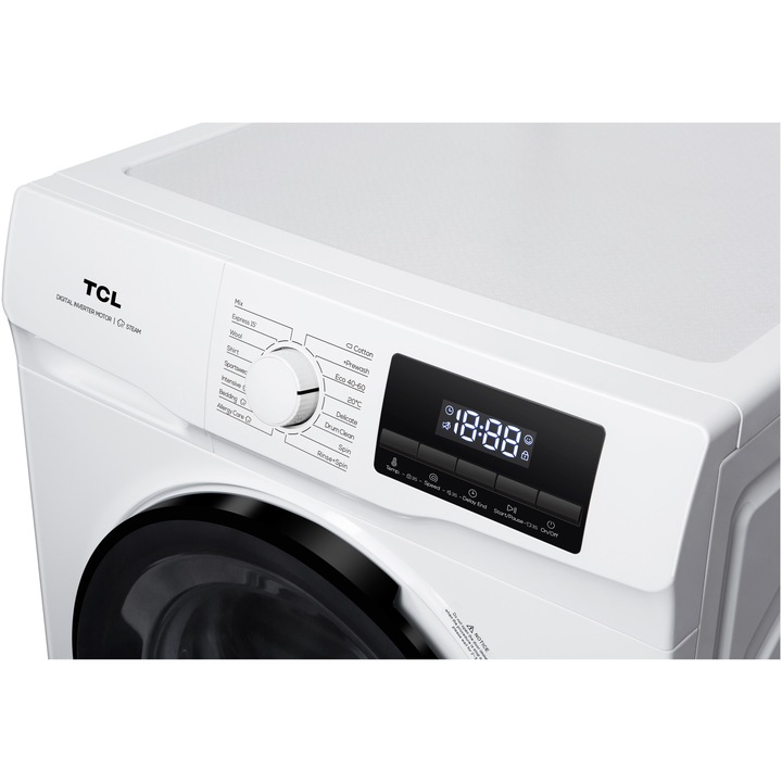 Masina de spalat rufe TCL FF0612WB1, 6 kg, 1200 RPM, Clasa B, Motor Inverter, Steam Wash, Drum Clean, Honeycomb Drum, Alb
