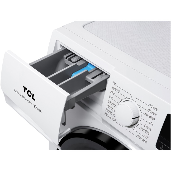 Masina de spalat rufe TCL FF0612WB1, 6 kg, 1200 RPM, Clasa B, Motor Inverter, Steam Wash, Drum Clean, Honeycomb Drum, Alb