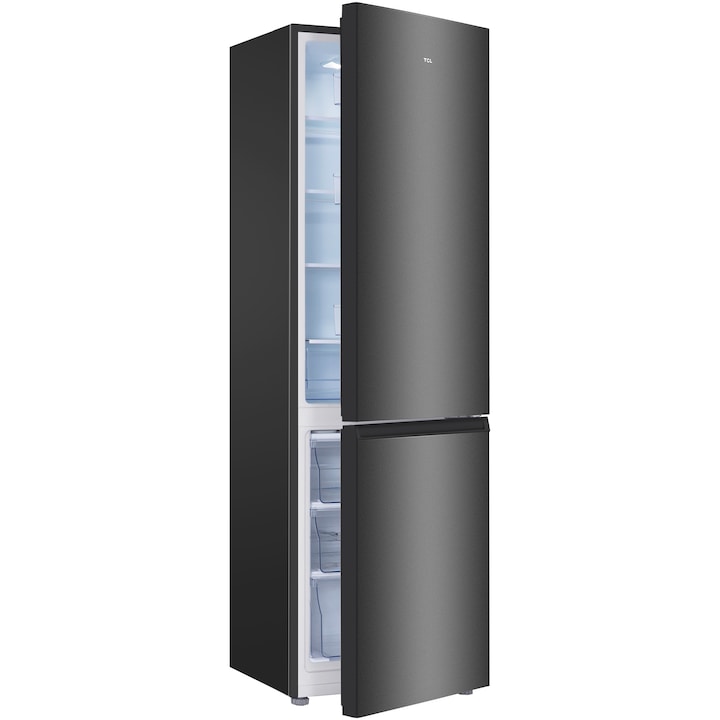 Combina frigorifica TCL RF260BSE0, 260 l, Sertar Crisper, Rafturi ajustabile, Usa reversibila, Iluminare LED, Clasa E, H 182 cm, Gri Quartz