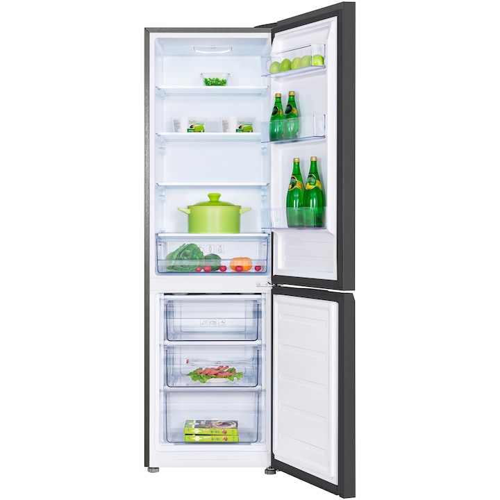 Combina frigorifica TCL RF260BSE0, 260 l, Sertar Crisper, Rafturi ajustabile, Usa reversibila, Iluminare LED, Clasa E, H 182 cm, Gri Quartz