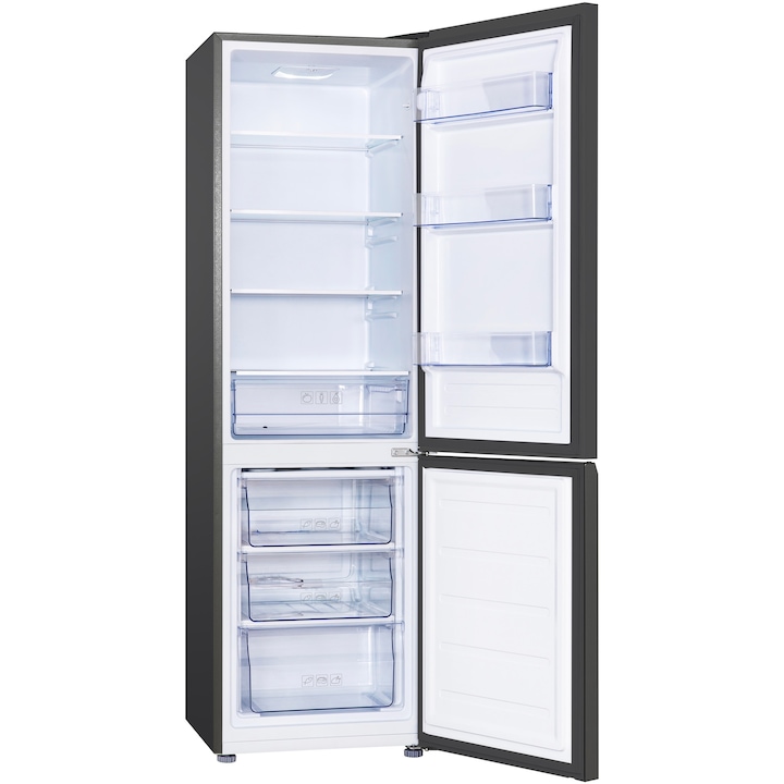 Combina frigorifica TCL RF260BSE0, 260 l, Sertar Crisper, Rafturi ajustabile, Usa reversibila, Iluminare LED, Clasa E, H 182 cm, Gri Quartz