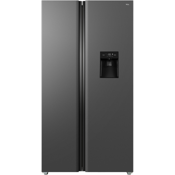TCL RP503SSE1 Side by side hűtőszekrény, 503 l, Total No Frost, Kompresszor Inverter, Touch Control digitális kijelző, Vízadagoló, AAT technológia, LED világítás, Crisper fiók, Multi Air-Flow, D energiaosztály, H 176 cm, Szürke