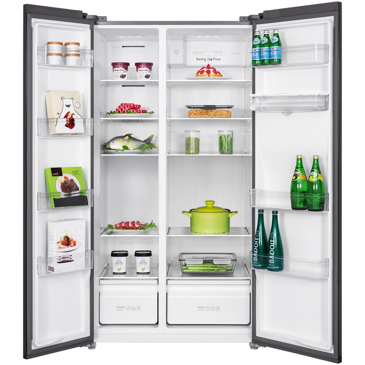 Side by Side TCL RP503SSE1, 503 l, Total No Frost, Conpresor Inverter, Touch Control Digital Display, Dozator de apa, AAT Technology, Iluminat LED, Sertar Crisper, Multi Air-Flow, Clasa E, H 176 cm, Gri Quartz