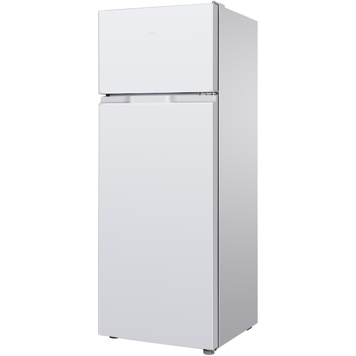 Frigider cu doua usi TCL RF207TWE1, 207 l, Sertar Crisper, Rafturi ajustabile, Iluminare LED, Clasa E, H 144 cm, Alb
