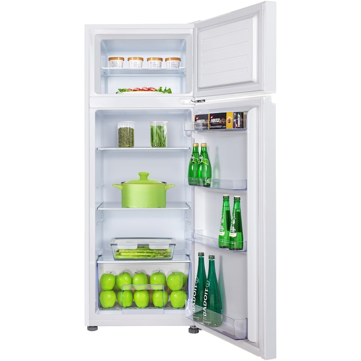 Frigider cu doua usi TCL RF207TWE1, 207 l, Sertar Crisper, Rafturi ajustabile, Iluminare LED, Clasa E, H 144 cm, Alb