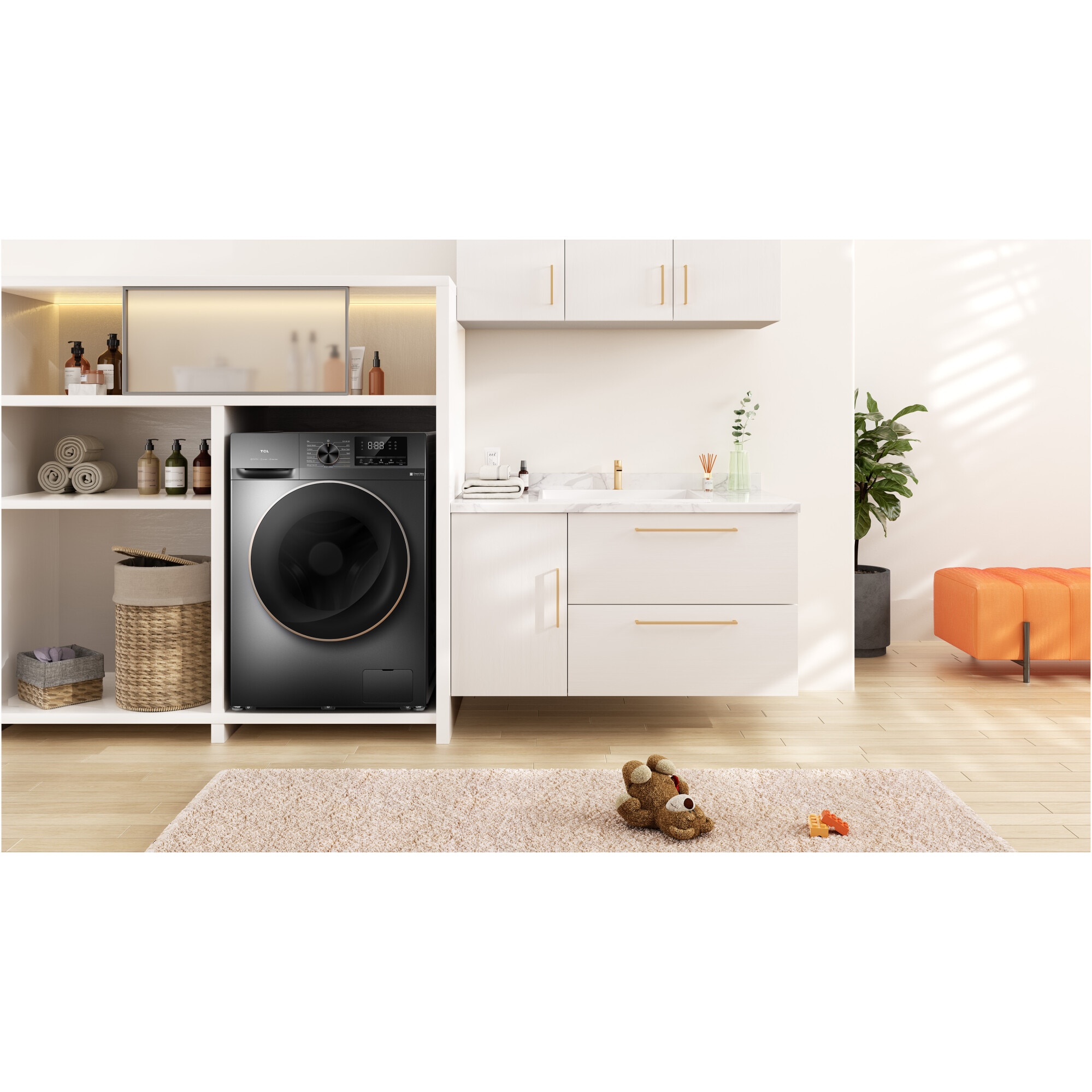 Masina de spalat rufe cu uscator TCL CP1012SA0, 10 kg Spalare / 6 kg Uscare, 1200 RPM, Clasa A, Motor Direct Drive, Display LED, Steam Wash, Drum Clean, Honeycomb Drum, Gri Inchis