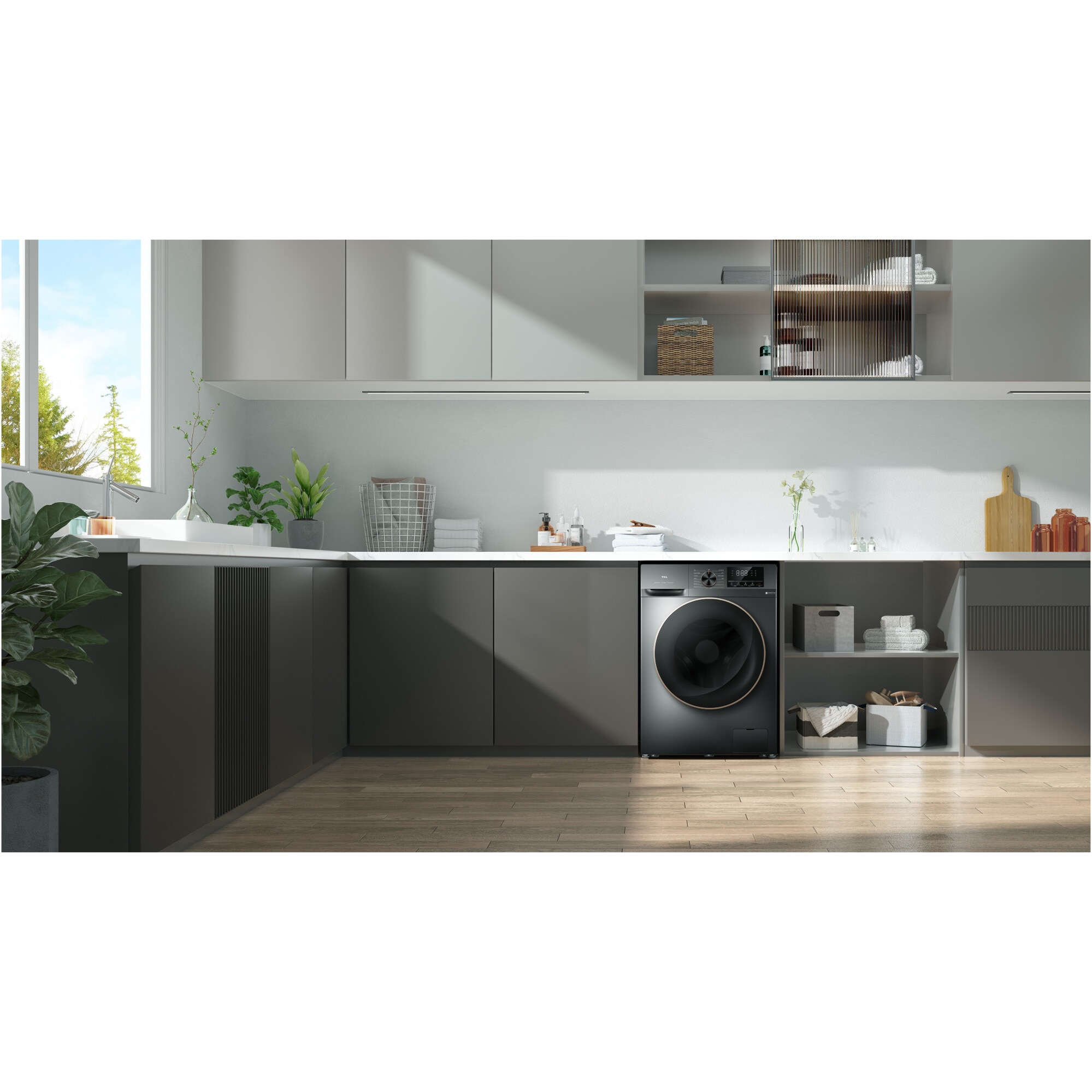 Masina de spalat rufe cu uscator TCL CP1012SA0, 10 kg Spalare / 6 kg Uscare, 1200 RPM, Clasa A, Motor Direct Drive, Display LED, Steam Wash, Drum Clean, Honeycomb Drum, Gri Inchis