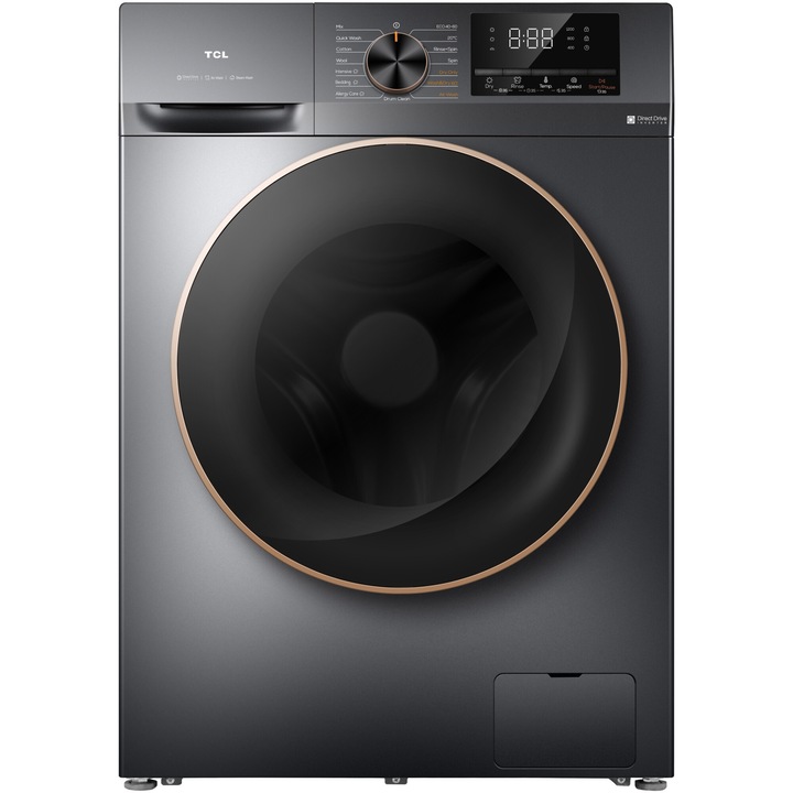 Пералня със сушилня TCL CP1012SA0, Пране 10 кг/Сушене 6 кг, 1200 об/мин, Клас A, Двигател Direct Drive, Display LED, Steam Wash, Drum Clean, Honeycomb Drum, Тъмносив