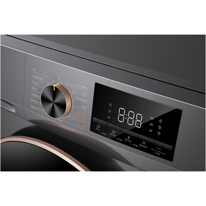 Masina de spalat rufe cu uscator TCL CP1012SA0, 10 kg Spalare / 6 kg Uscare, 1200 RPM, Clasa A, Motor Direct Drive, Display LED, Steam Wash, Drum Clean, Honeycomb Drum, Gri Inchis