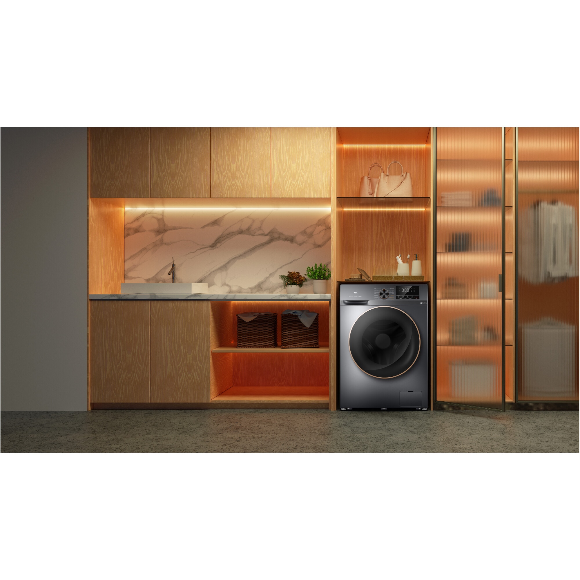 Masina de spalat rufe cu uscator TCL CP1012SA0, 10 kg Spalare / 6 kg Uscare, 1200 RPM, Clasa A, Motor Direct Drive, Display LED, Steam Wash, Drum Clean, Honeycomb Drum, Gri Inchis
