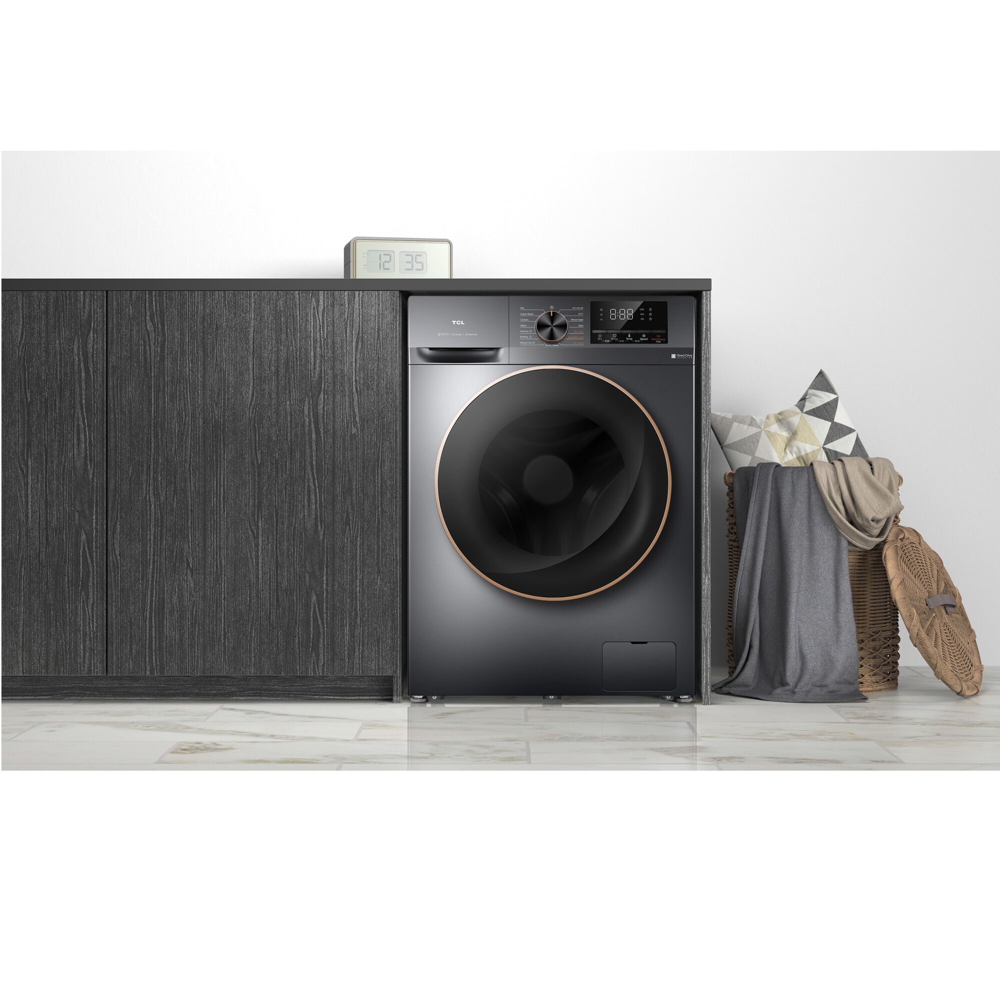 Masina de spalat rufe cu uscator TCL CP1012SA0, 10 kg Spalare / 6 kg Uscare, 1200 RPM, Clasa A, Motor Direct Drive, Display LED, Steam Wash, Drum Clean, Honeycomb Drum, Gri Inchis