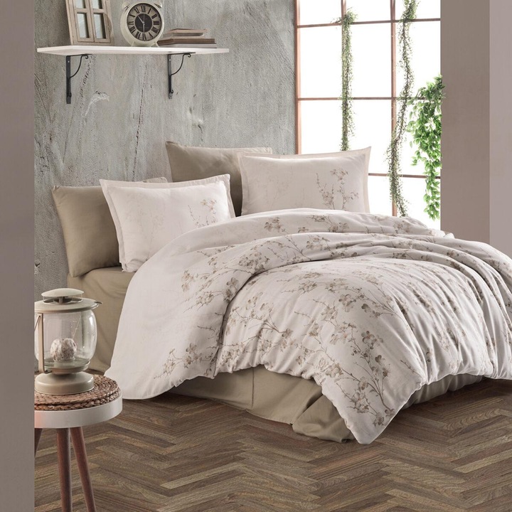 Royal Elegance szatén ágynemű, 4 részes, kétszemélyes ágyra, 260x240 cm, gyöngyház Cappuccino