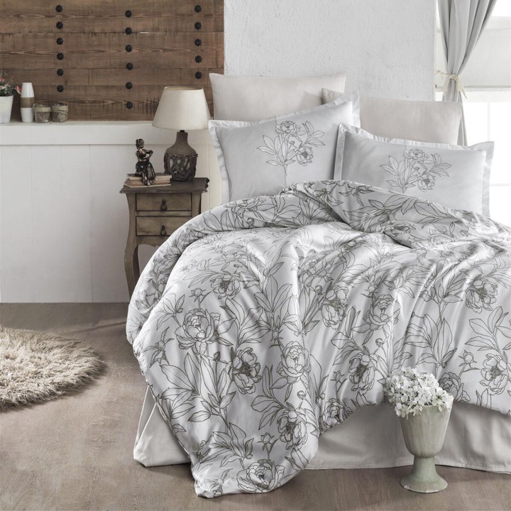 Royal Elegance szatén ágynemű, 4 részes, kétszemélyes ágyra, 260x240 cm, Fehér többszínű