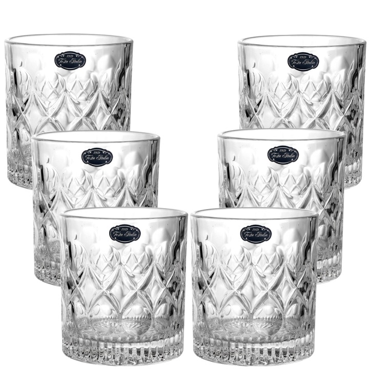 Set pahare whisky, 6 bucati, 300 ml, sticla, Saveria, Festa Italia