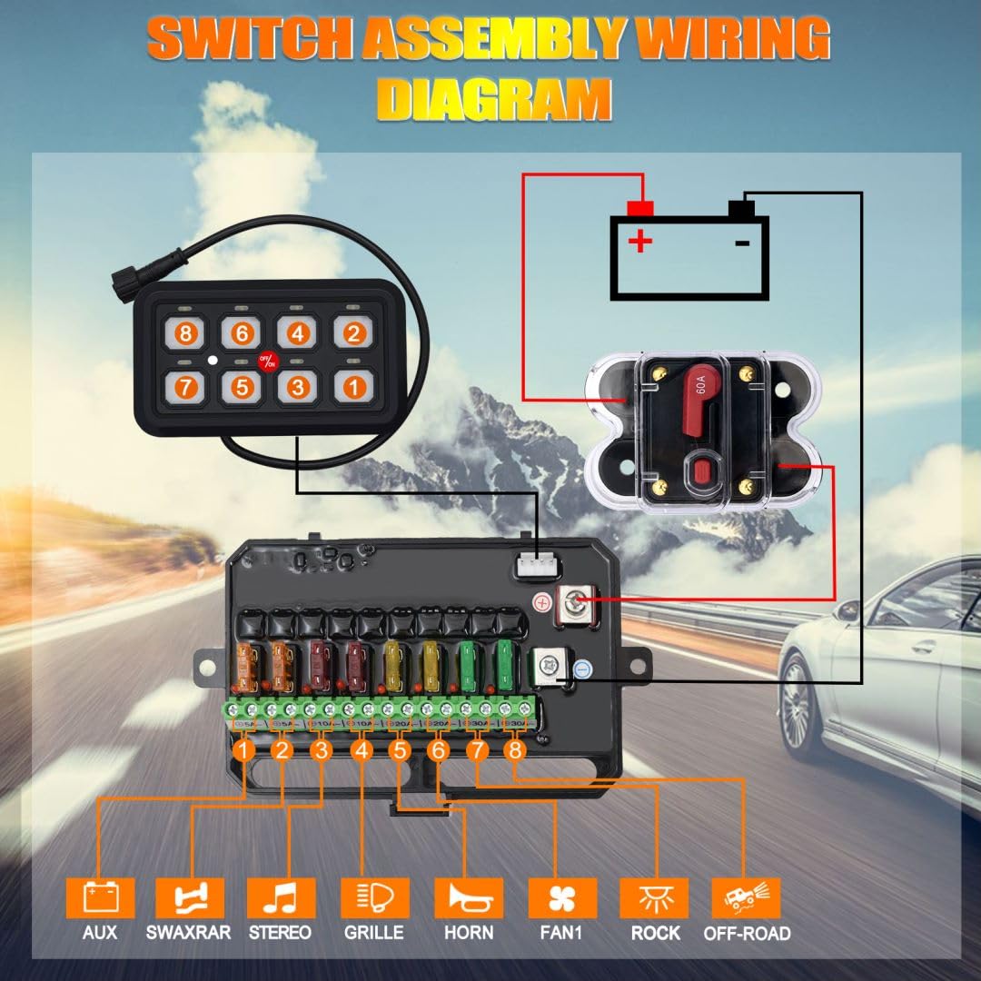 Kit panou comutator auto cu 8 butoane, 12/24 V, comutare prin releu, cu ...