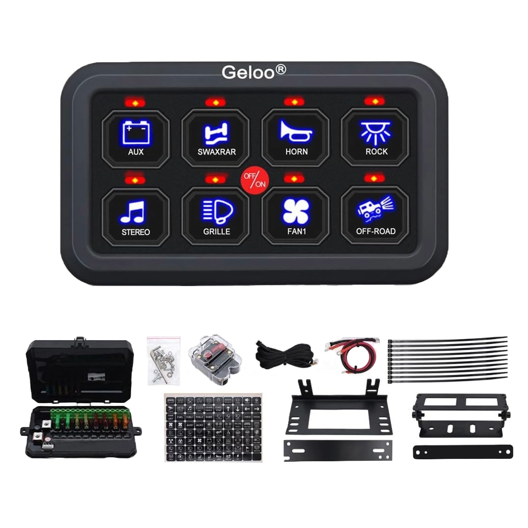 Kit panou comutator auto cu 8 butoane, 12/24 V, comutare prin releu, cu ...