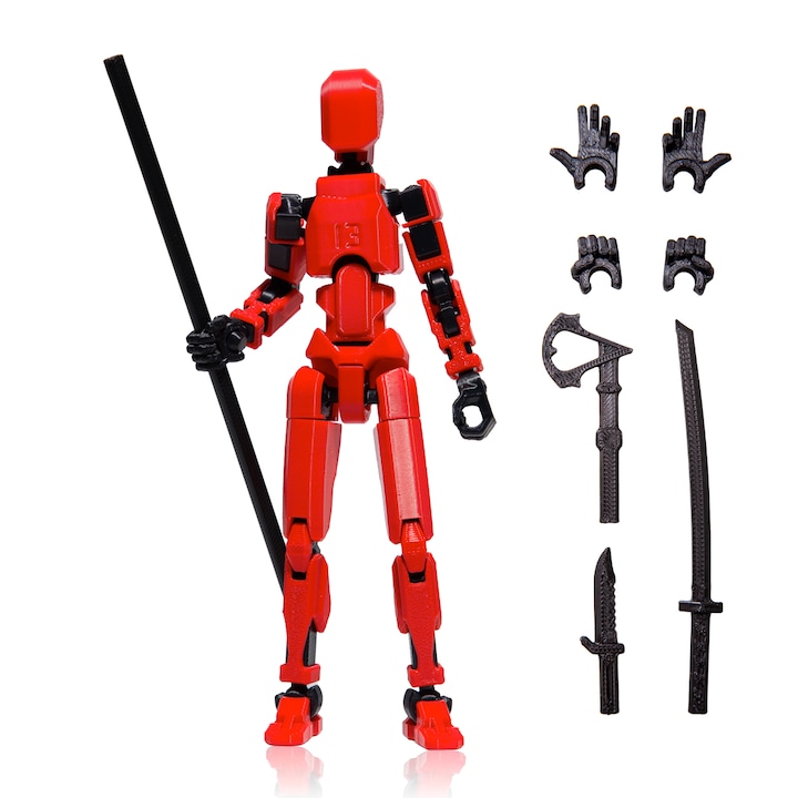 Робот играчка с подвижни стави R13, средна, 16,5 см, 3D принтиран, червена