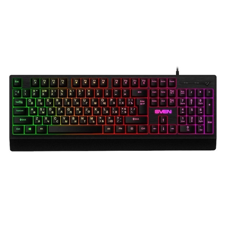 Tastatura gaming, iluminare RGB, 104 taste, cablu USB 1.5 m, negru, Dactylion®