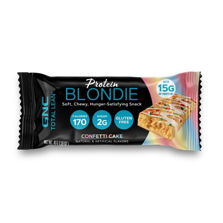 Prajitura Blondie cu Aroma de Ciocolata Alba si Confetti, GNC Total Lean Protein Blondie Confetti Cake, 45 g