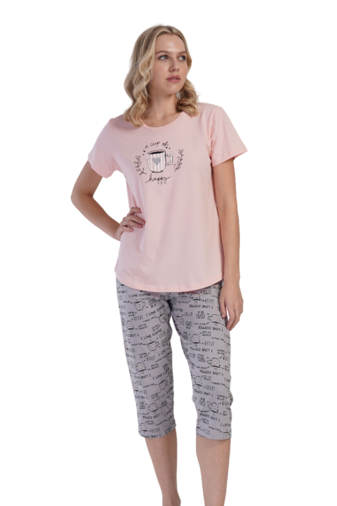 Pijama capri Vienetta, Cup of Coffe, roz pudrat