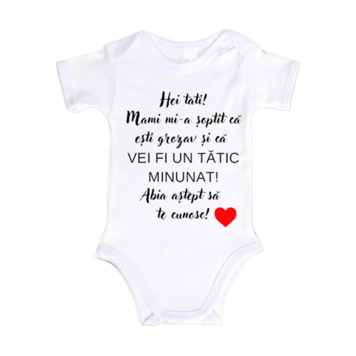 Body bebe cu maneca scurta cu mesaj pentru viitorul tatic, alb, 100% bumbac, 3-6 luni
