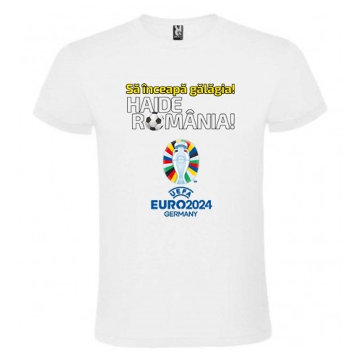 Tricou cu mesaj de sustinere pentru nationala Romaniei la EURO2024, bumbac, alb, marime XXL