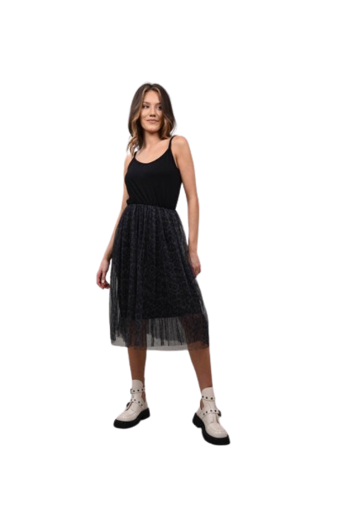 Kombinált ruha vékony pántokkal szeráf egyderekú kék