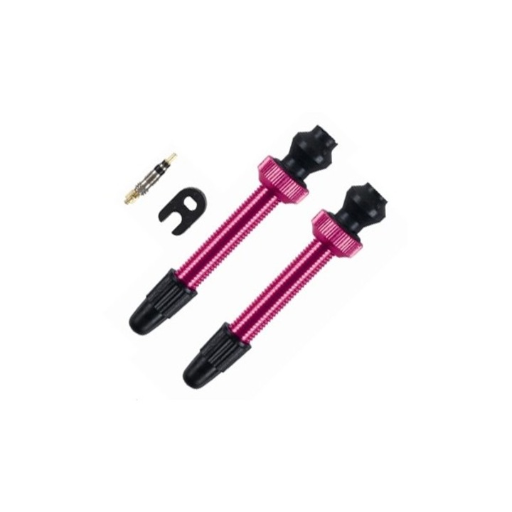 Barbieri tubeless kerékpár szelep, hossz 45 mm, alumínium, pótszelep mellékelve, súlya 8g, rózsaszín