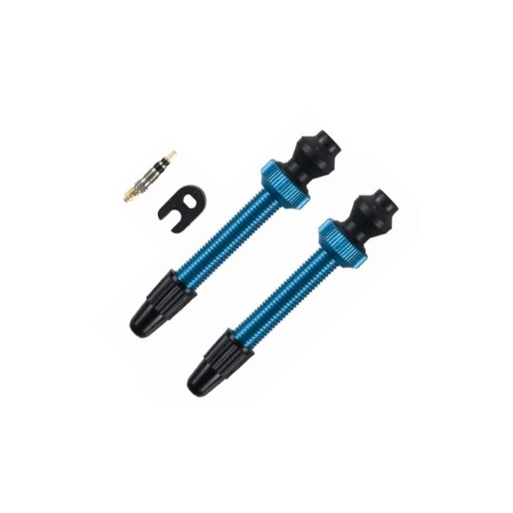 Barbieri tubeless kerékpár szelep, hossz 45 mm, alumínium, pótszelep mellékelve, súlya 8g, kék