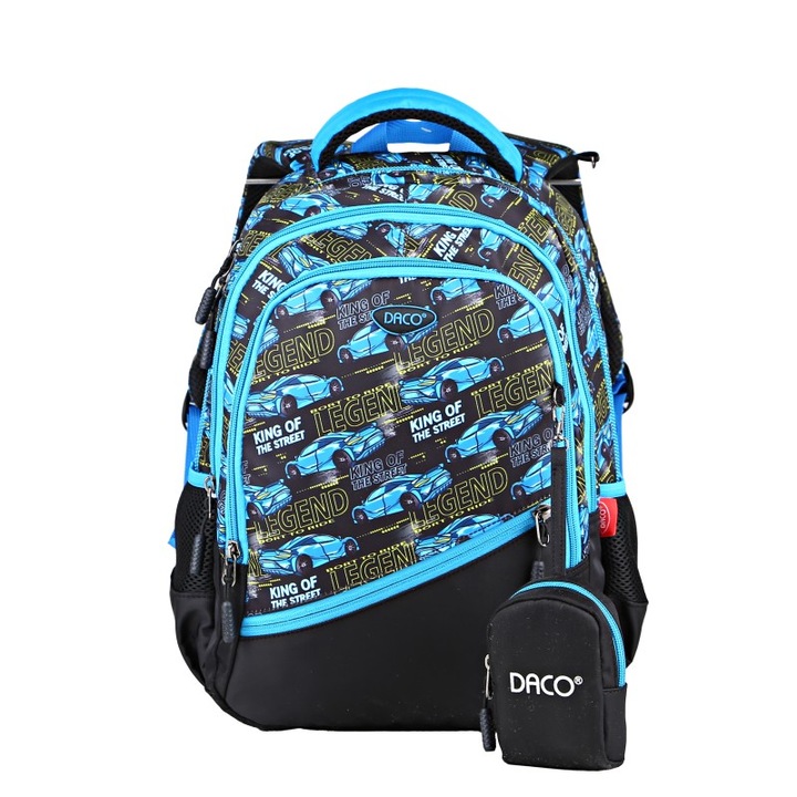 Ученическа чанта GH3505 Daco 38 x 30 x 17 cm, мотив King of the Street, черно/синьо